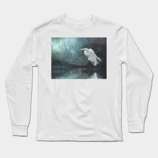 Great Egret in moonlight Long Sleeve T-Shirt